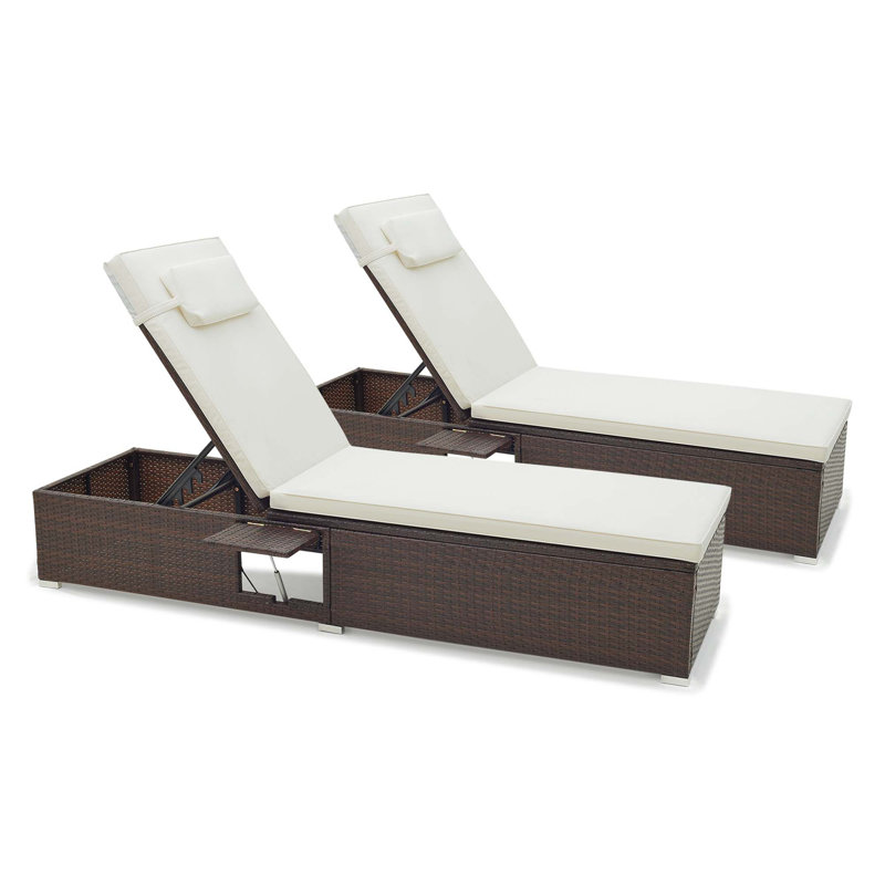 Chaise longue de patio 2 pièces Ebern Designs avec dossier à 6 niveaux, coussin de siège confortable et appui-tête