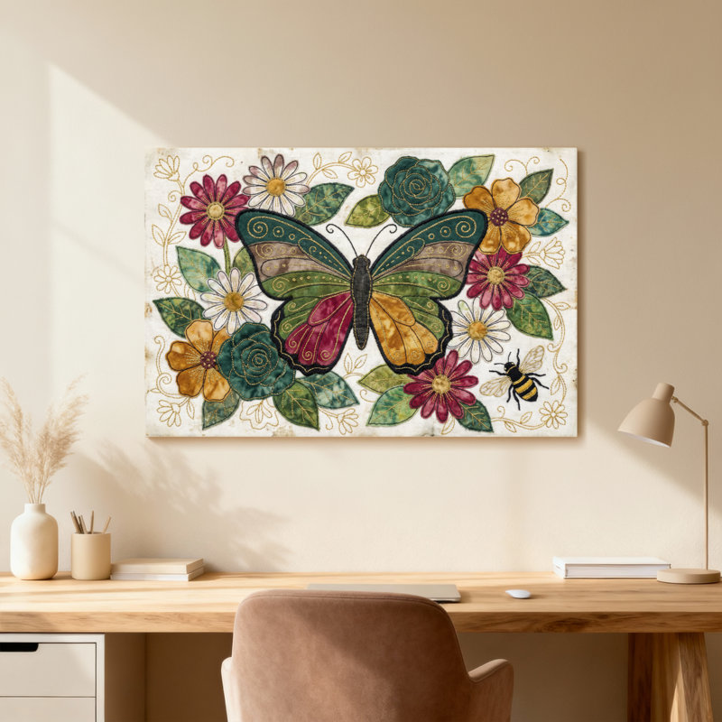 Animaux, papillon, fleurs, abeille, art de jardin, H 12 po x l 18 po, Toile tendue, Ne s’applique pas