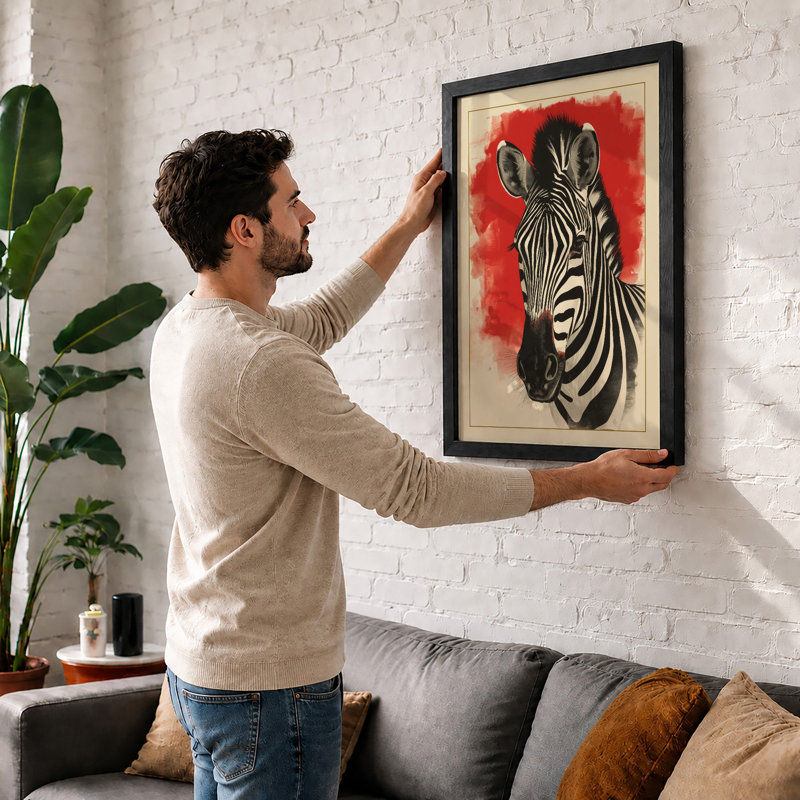 Zebra Head Study Modern - Framed Print, Oak, A4 - 29.7 x 21.0 cm