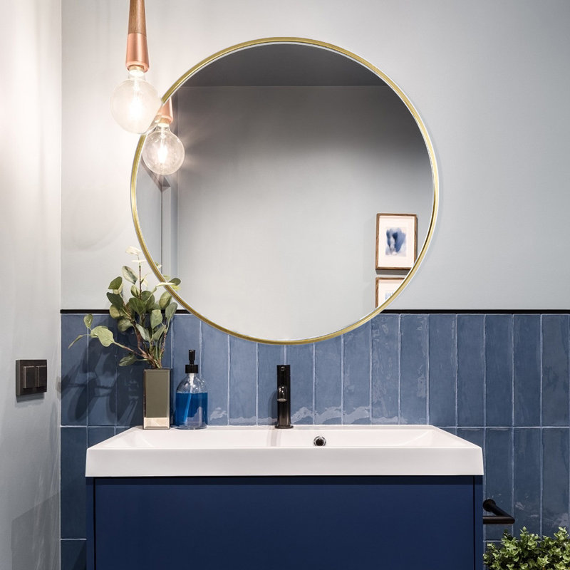 Baum Nordic Round Bathroom Framed Mirror Wall Hanging, Gold, 60cm H x 60cm W x 2.8cm D