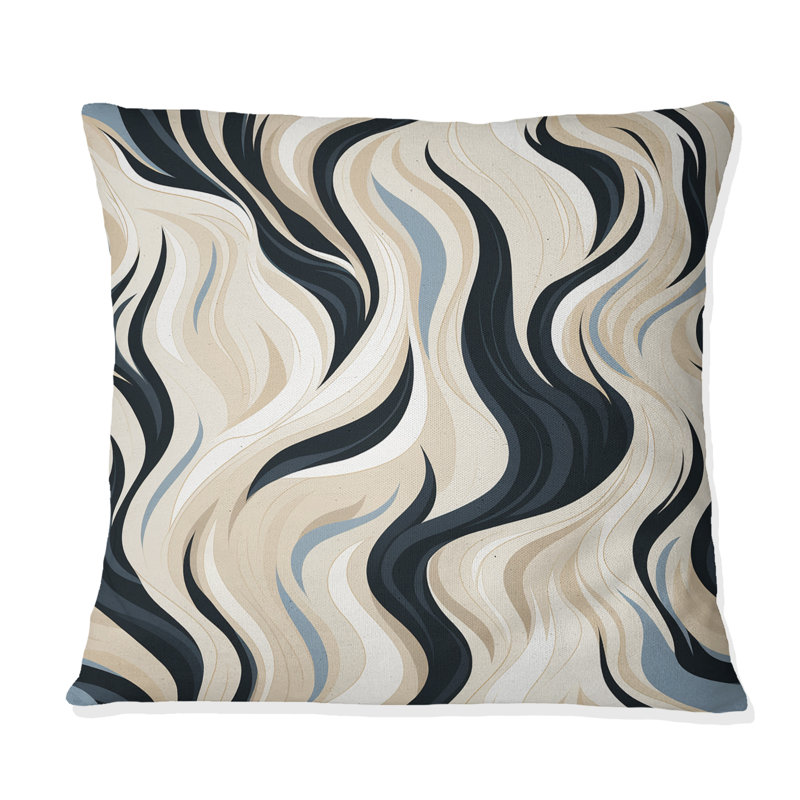 Coussin Black and Beige Esoteric Flow I - Printed, H 16 po x l 16 po