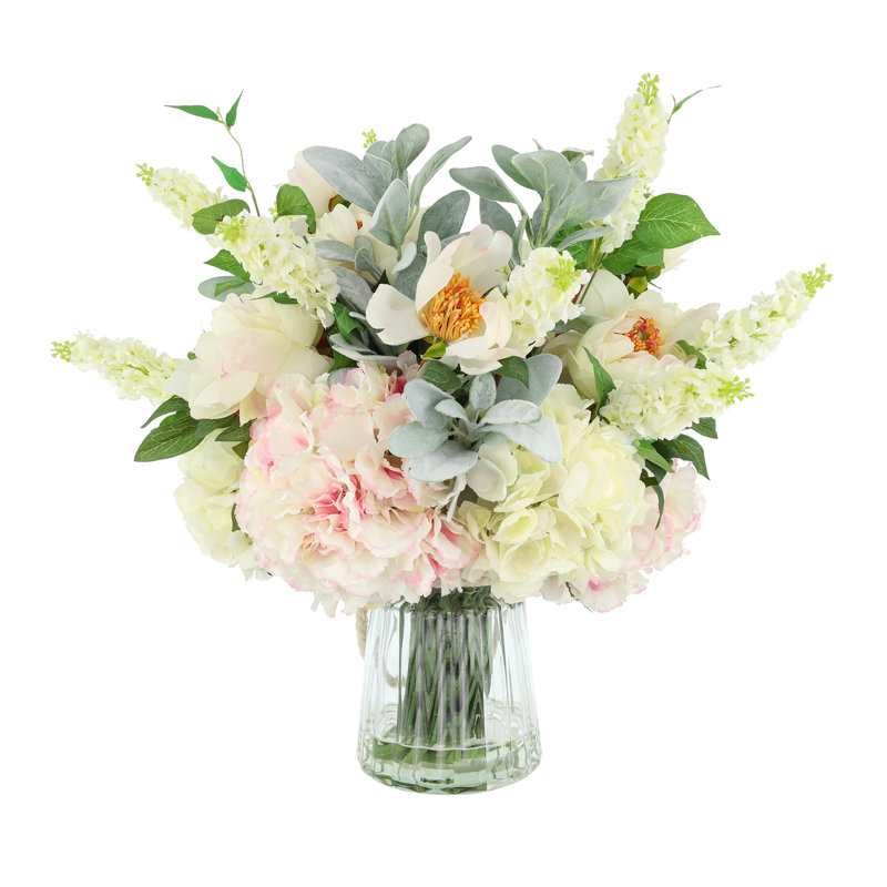 Mixed Bouquet in Ribbed Glass Vase