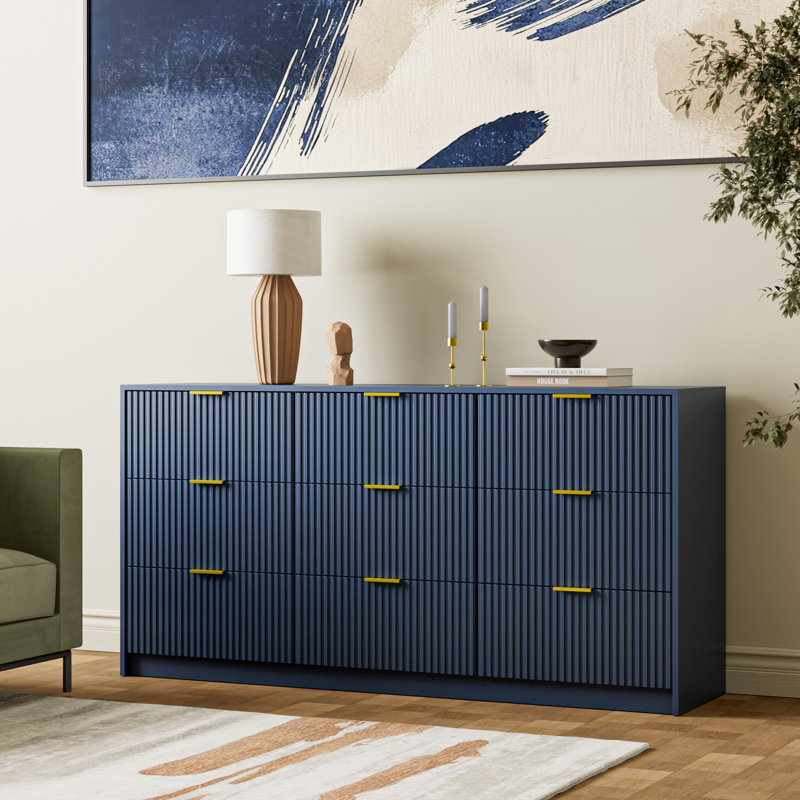Commode 9 tiroirs Aphan, l 63 po, Marine
