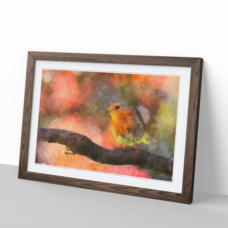 Robin Bird Vol.3 - Picture Frame Painting, Walnut Framed, 27cm H x 36cm W x 2cm D