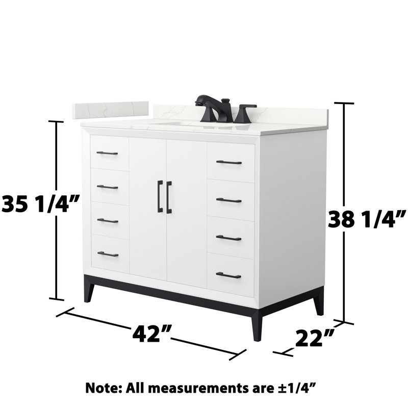 Amici Single Bathroom Vanity with Top, Giotto Quartz, Matte Black, 42"