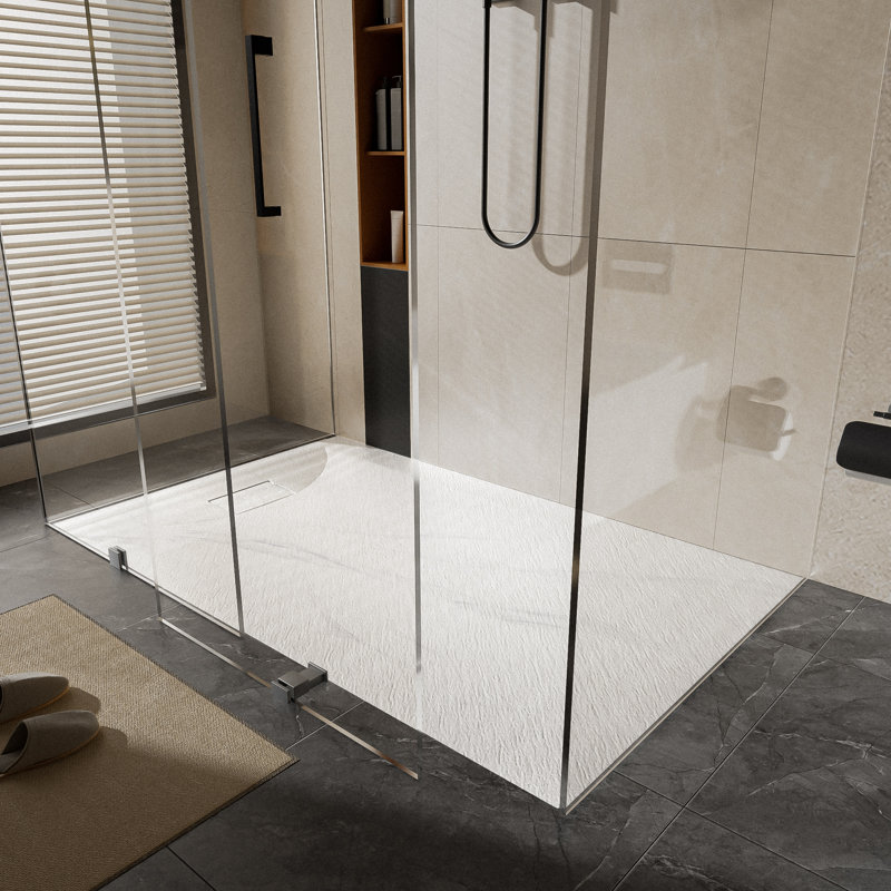 Base de douche 60 po x P 36 po à surface solide avec drain latéral et couvercle inclus, Carrara, Carrara