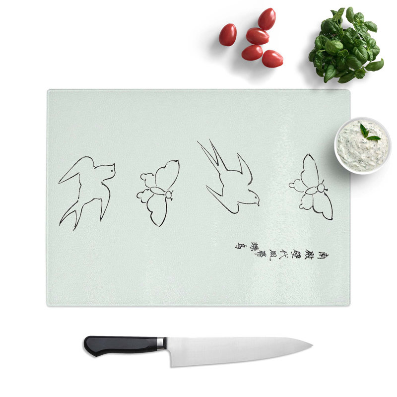 Tempered Glass Birds and Butterflies Chopping Board, 39 cm W x 28.5 cm L