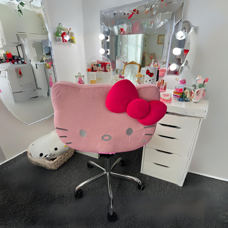 Sanrio Pink Desk Armless Computer Chairs Larger Seat Kawaii Hello Kitty New  Adjustable Anime 360° Swivel Rolling Office Chair