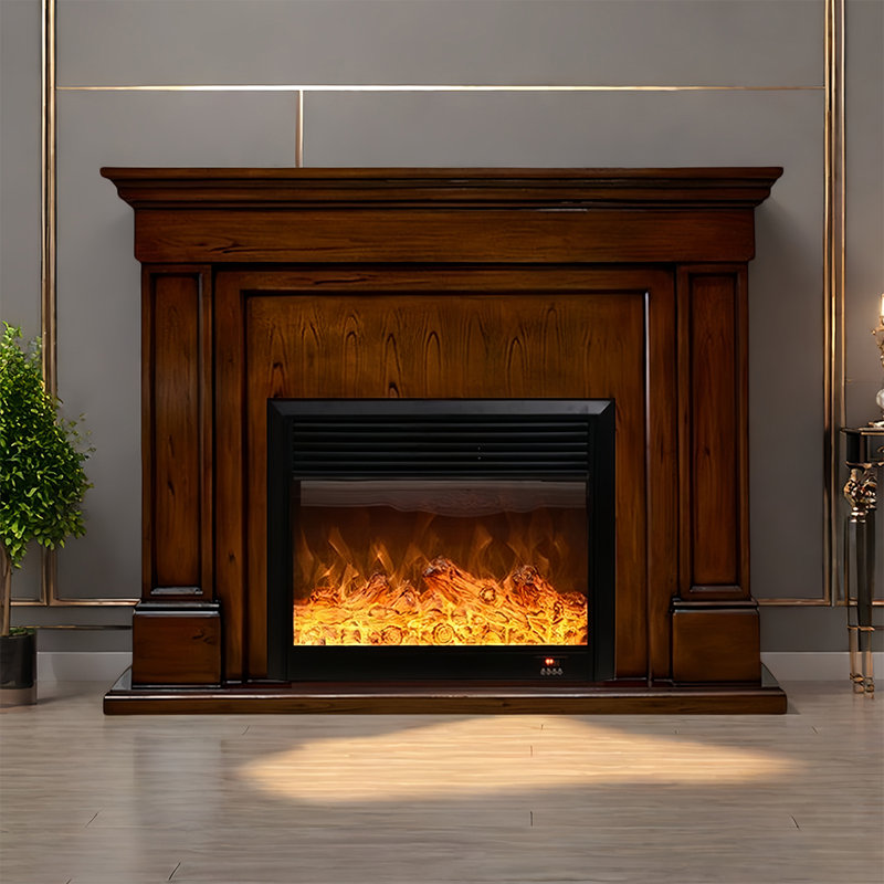 European style simple solid wood fireplace, Brown