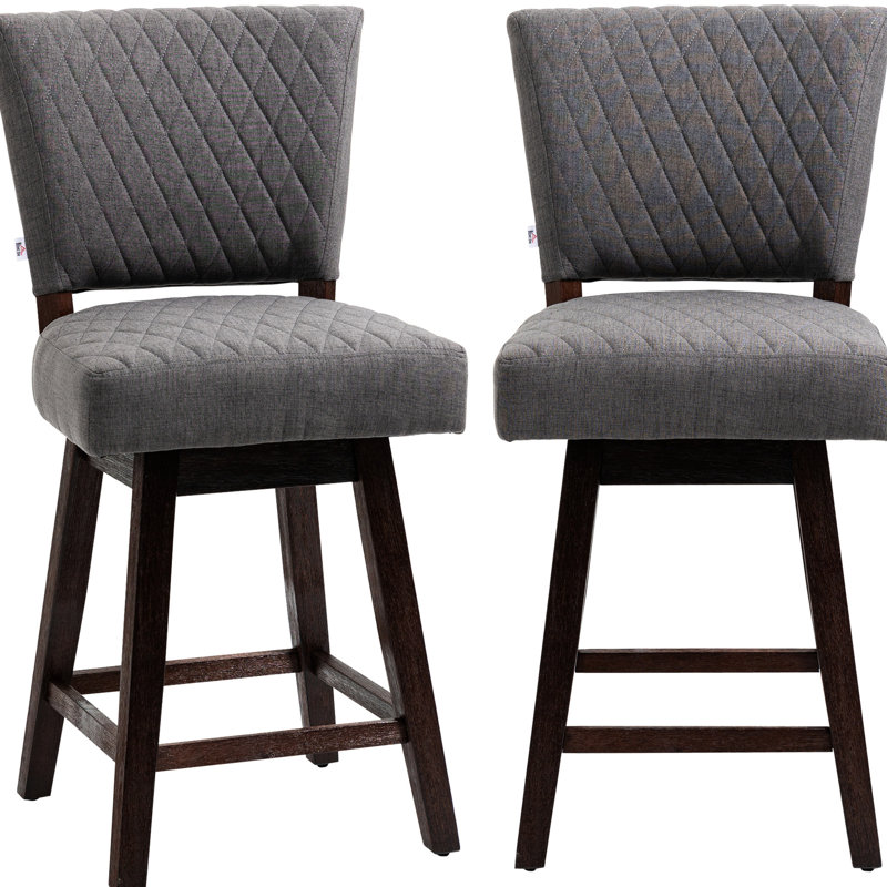 2 tabourets de bar à hauteur de comptoir, gris, siège d'une hauteur de 26,5 po, pivotant, repose-pieds, repose-pieds, pour la cuisine et la salle à manger, pieds en bois d'hévéa, coussin gris. Hauteur de 26,5 po. Fonction. Pieds et