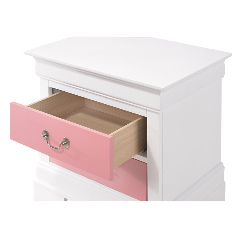 Nanhey Wooden Nightstand, White/Pink