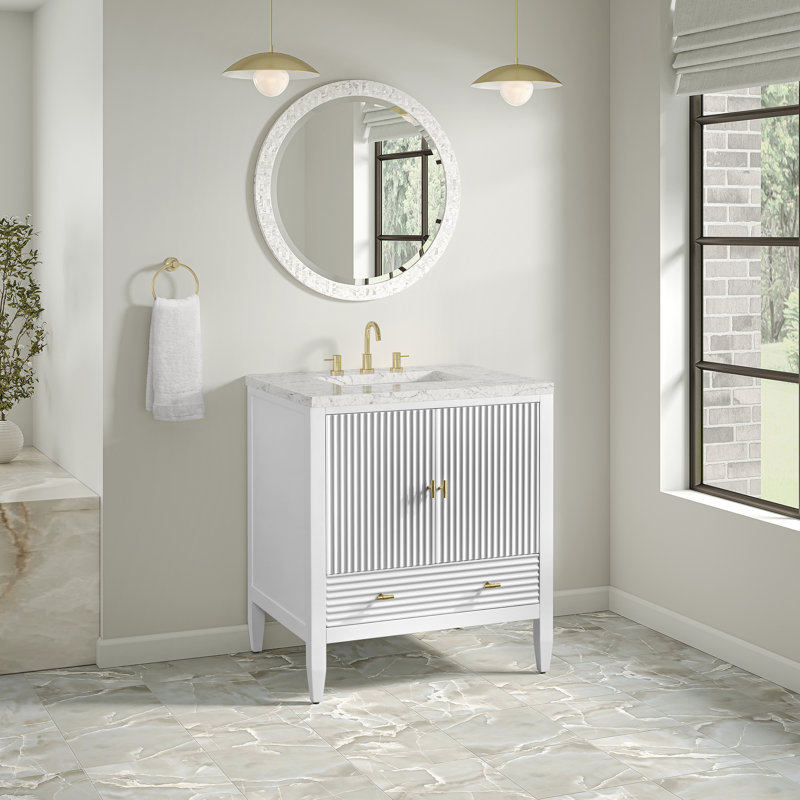 Myrrin 30" W Single Vanity, Bright White, Eternal Jasmine Pearl, 8" Widespread