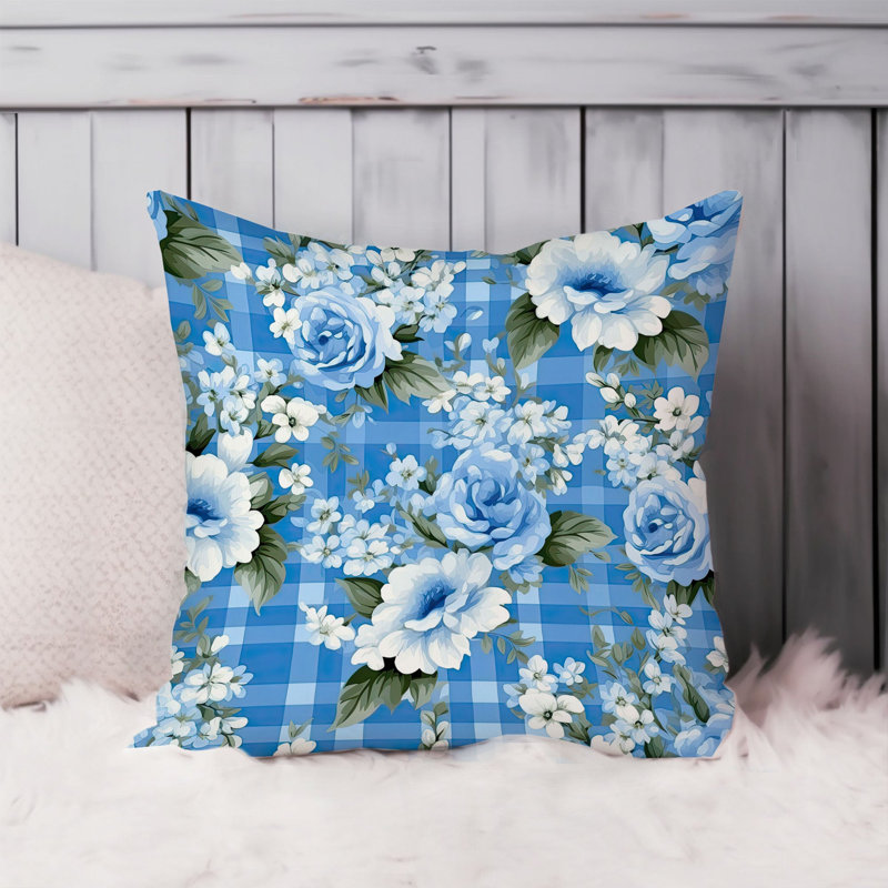Floral Blue Gingham Flowers IV Shabby Elegance, 20" H x 20" W