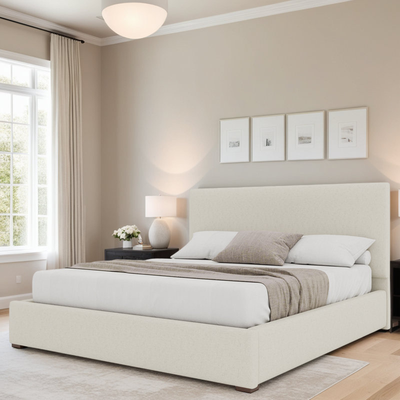 Lit tapissier moyen Moyra, Blanc cassé, Très grand