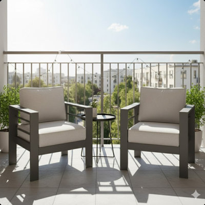Ensemble de 2 fauteuils de patio en métal toutes saisons de 28 po avec coussins gris épais et structure grise