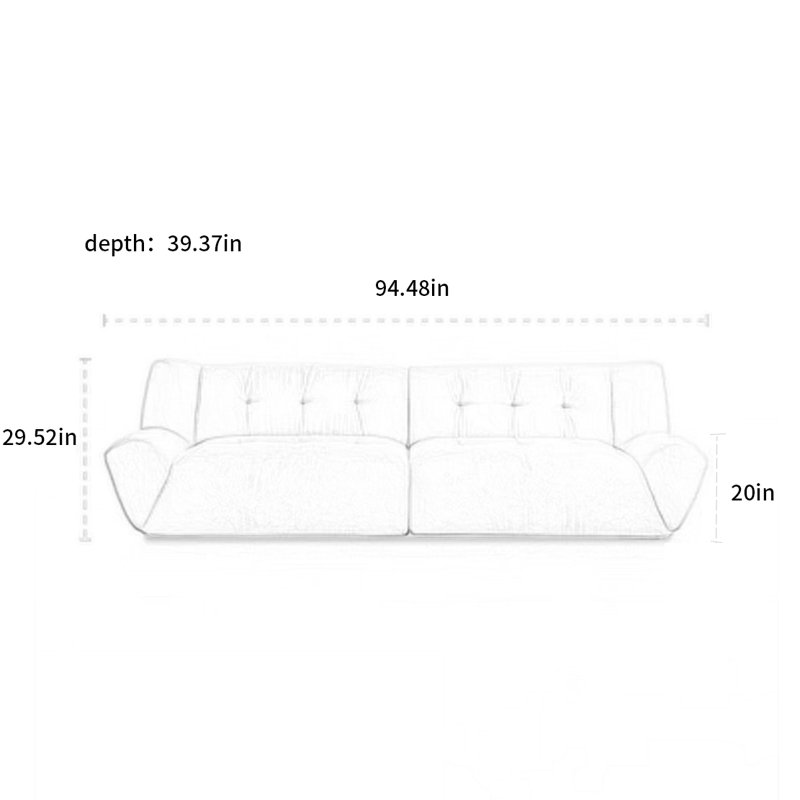 Canapé à accoudoirs ronds en tissu français, H 29,52 po x l 94,48 po x P 39,37 po, 3