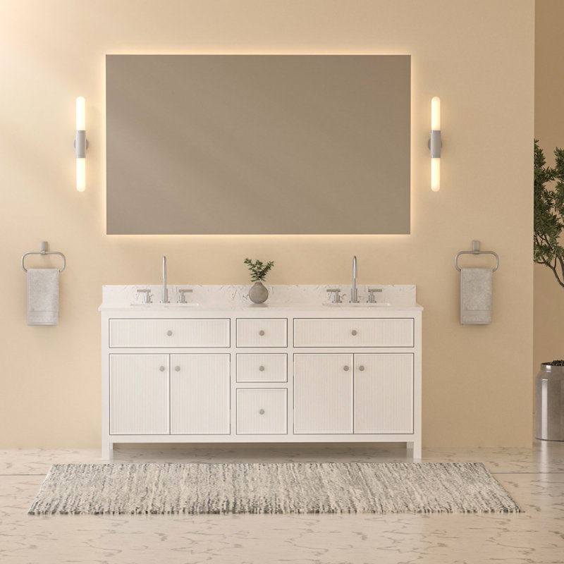 72'' Double Bathroom Vanity with Engineered Stone Top and Ceramic Sinks