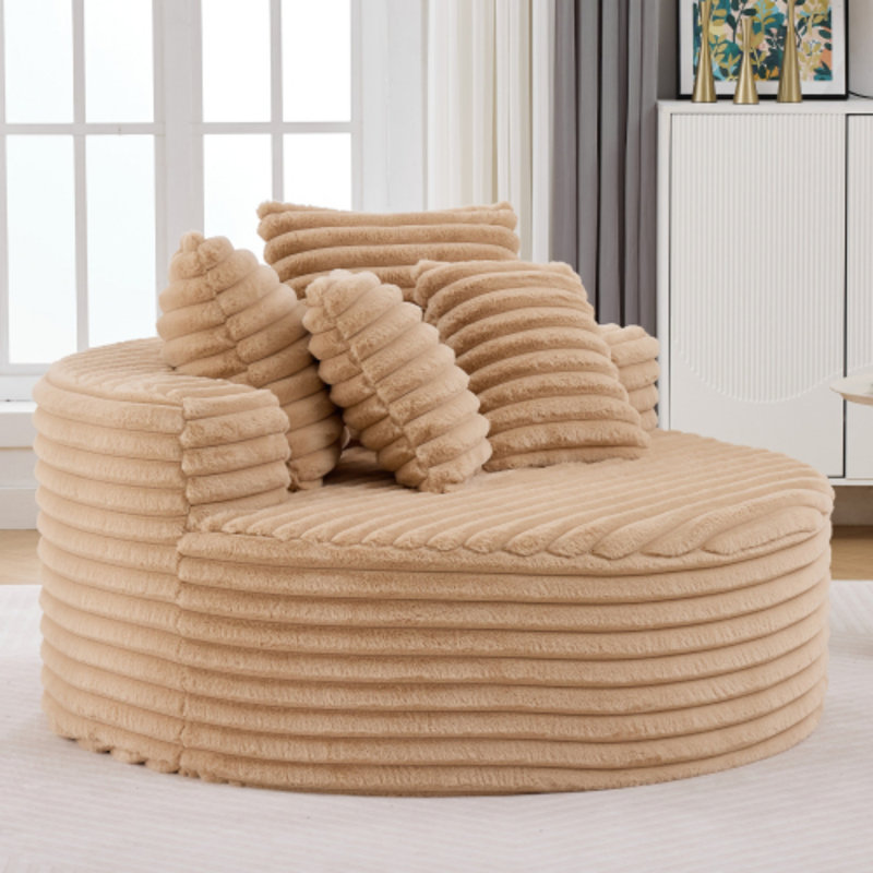 54.3" Coffee Oversized Round Chaise Lounge, Compression Corduroy Cloud Sofa Chair, Fluffy Deep Seat Circle Sleeper Sofa Bed, No Assembly Required, Modern Indoor Upholstered Furniture for Relaxing & Reading