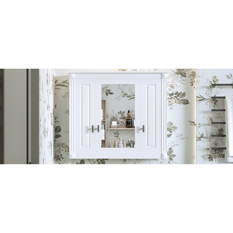 Armoire murale blanche avec miroir et 4 tablettes