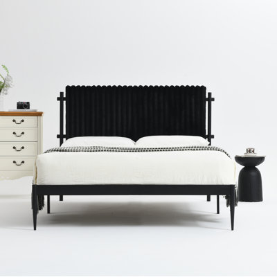Metal Platform Bed With Adjustable Upholstered Headboard And Sturdy Metal Slats