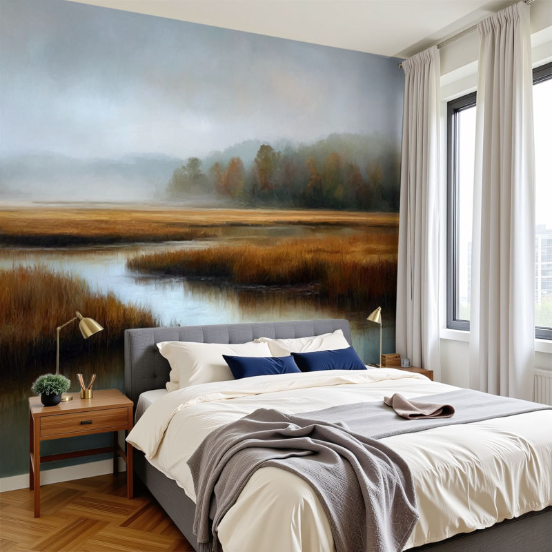 Papier peint à peler et coller, rétro, fleurs sauvages, paysage, Moody, automne, classique, esthétique murale, H 100 po x l 144 po, amovible, papier peint mural en PVC, autocollant pour chambre à coucher, salon, bureau à domicile