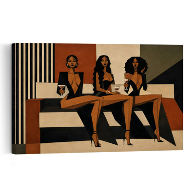 Three Women Seated In A Warm Orange Lounge - Retro Glamour Illustration Retro Vintage Wall Art Print