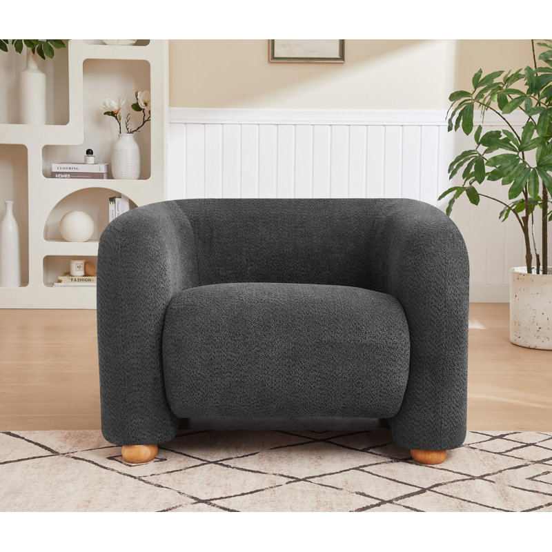 Aurae 40.25" Oversized Upholstered Modern Barrel Accent Chair, Tool-Free Assembly, Gray