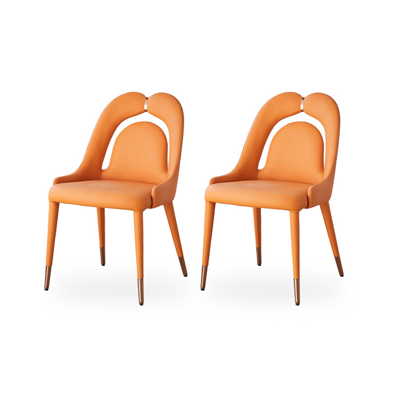 Chaise de salle à manger avec repose-pieds en cuir French French, Orange