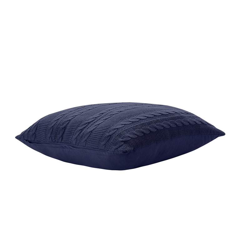 Coussin décoratif en tricot torsadé de 18 po x 18 po Dublin, Bleu marine