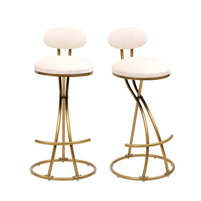 Upholstered Home Bar Stools Of 2, Velvet Seat, Golden Metal Frame, 27.95'' Seat Height, Easy Assembly For Users Modern Restaurants Creamy White Velvet, Gold Base, 220lbs Max Weight, Clean
