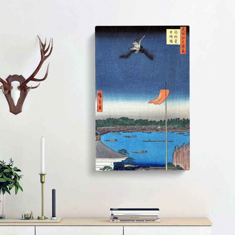 Bird Above Azuma Bridge by Utagawa Hiroshige - Wrapped Canvas, 50cm H x 35cm W x 3cm D