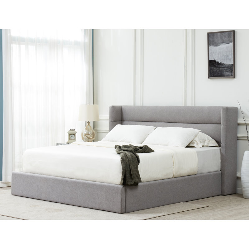 Doria Upholstered Platform Bed, Queen, Light Gray