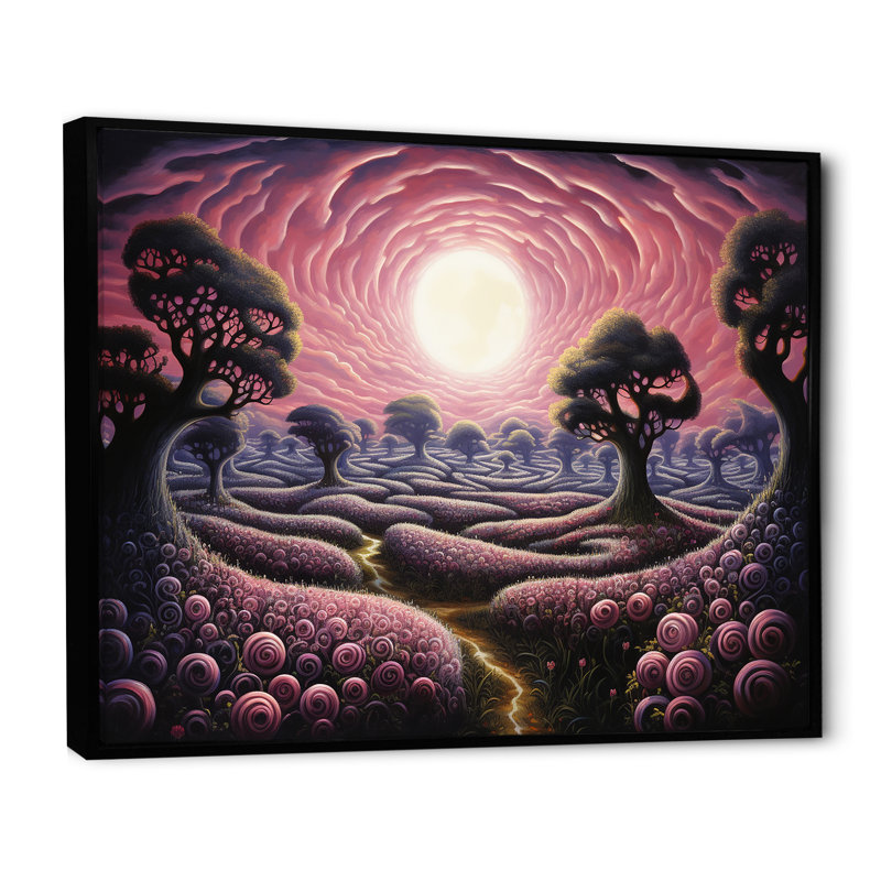 Arbre topiaire surréaliste Twilight sur toile, Cadre flottant noir, H 12 po x l 20 po x P 1 po