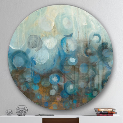 «Blue and Bronze Dots on Glass I», reproduction d'art sur cercle en métal