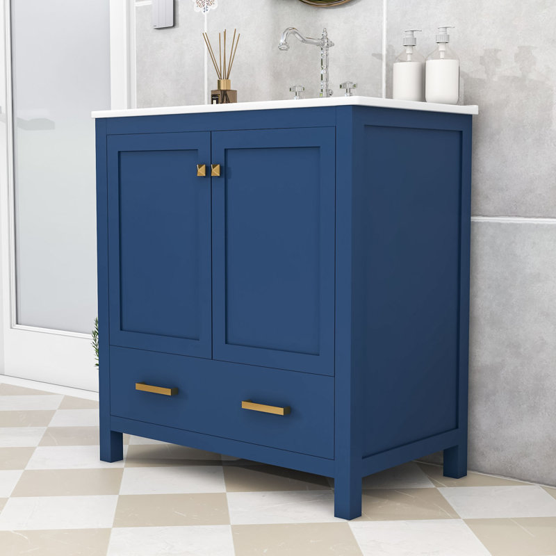 Meuble-lavabo multifonctionnel avec lavabo et tiroir de rangement, Bleu