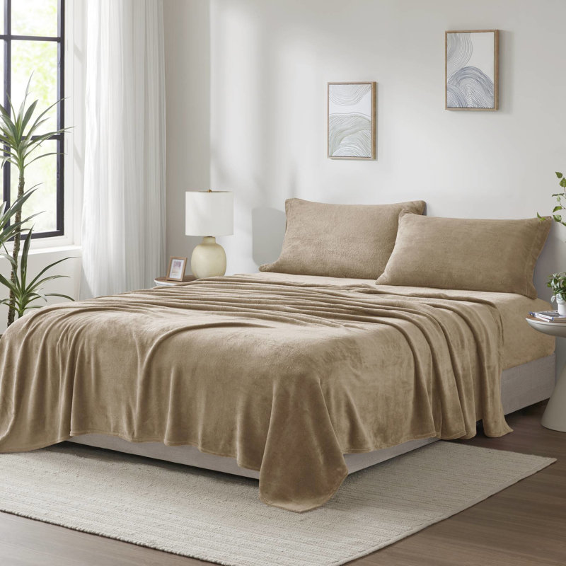Ensemble de draps 3 pièces de couleur taupe - 100%, ultra doux avec une touche luxueuse, comprend des draps-housse plats et une taie d'oreiller, peut accueillir jusqu'à 16 po de matelas, pour une expérience de literie douillette, brossé des deux côtés,