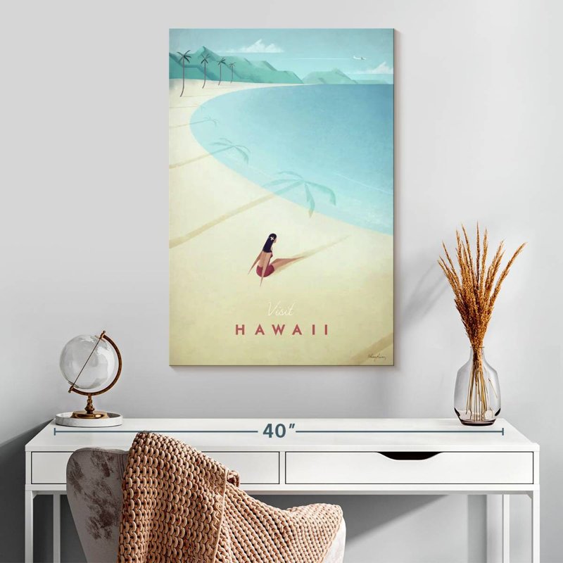 Affiche de voyage rétro Aime, visite d'Hawaï, H 30 po x l 20 po