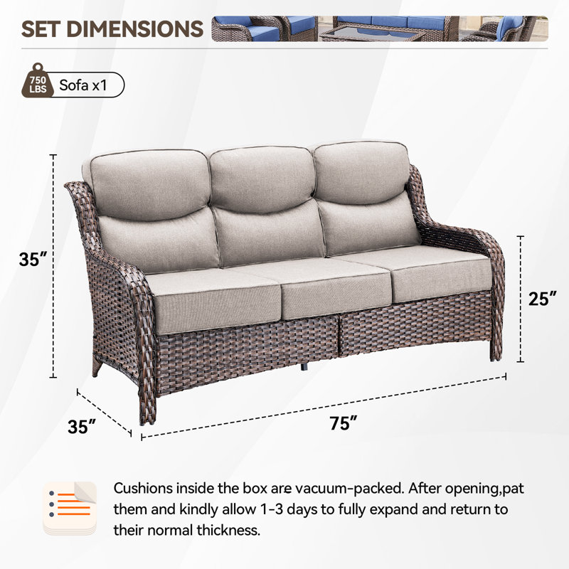 Canapé d'extérieur en osier de patio avec coussins de 6 po Wickes, Beige, Brun