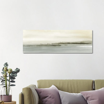 «Abstract Field Landscape Panoramic In Neutral Green», reproduction d'art encadrée