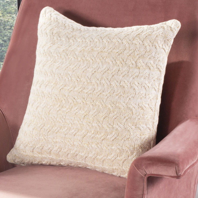 Beige Knit Square Decorative Throw Pillow