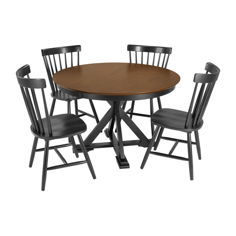 Table de salle à manger à tréteaux Sterling 45W avec 4 chaises à haut dossier, Noir, noir, noir, noir