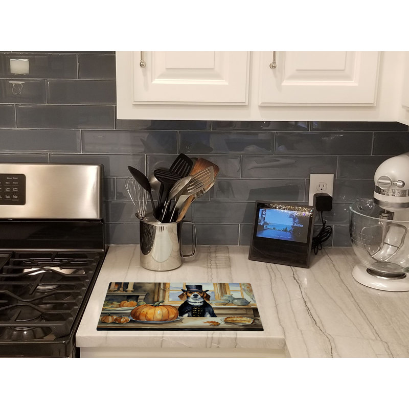 Beagle Fall Kitchen Pumpkins Glass Cutting Board Large