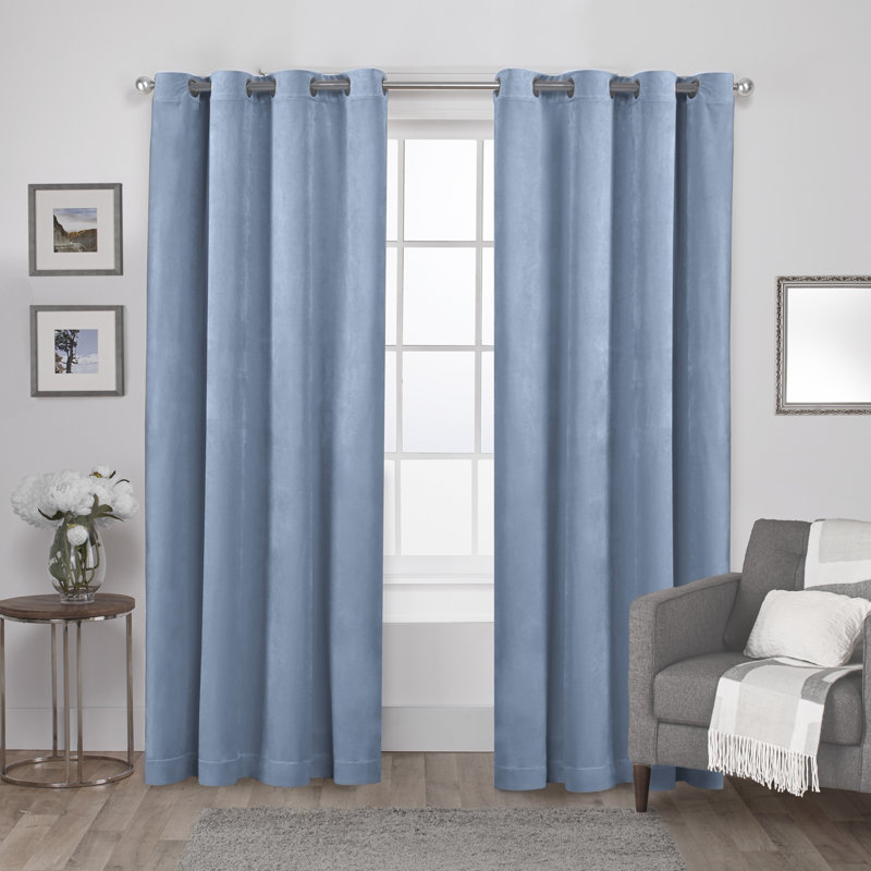 Slate Blue Velvet Light-Filtering Grommet Curtain Panels, 54" x 96"
