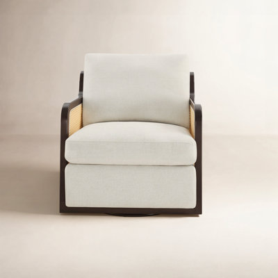 Smita Marlowe Upholstered Natural Cane Swivel Armchair