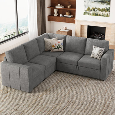 L Shaped Sofa Set Apartment Pull out Sofa Bed Modular Sectional Corner Couch Convertible Livingroom Sleeper Can Bear 450 LBS