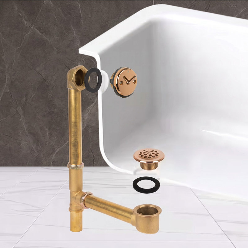 Trip Lever Leg Tub Drain with Overflow, Rose Gold