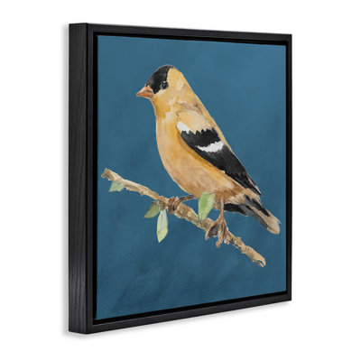 Oiseau traditionnel jaune sur toile flottante encadrée par Lanie Loreth