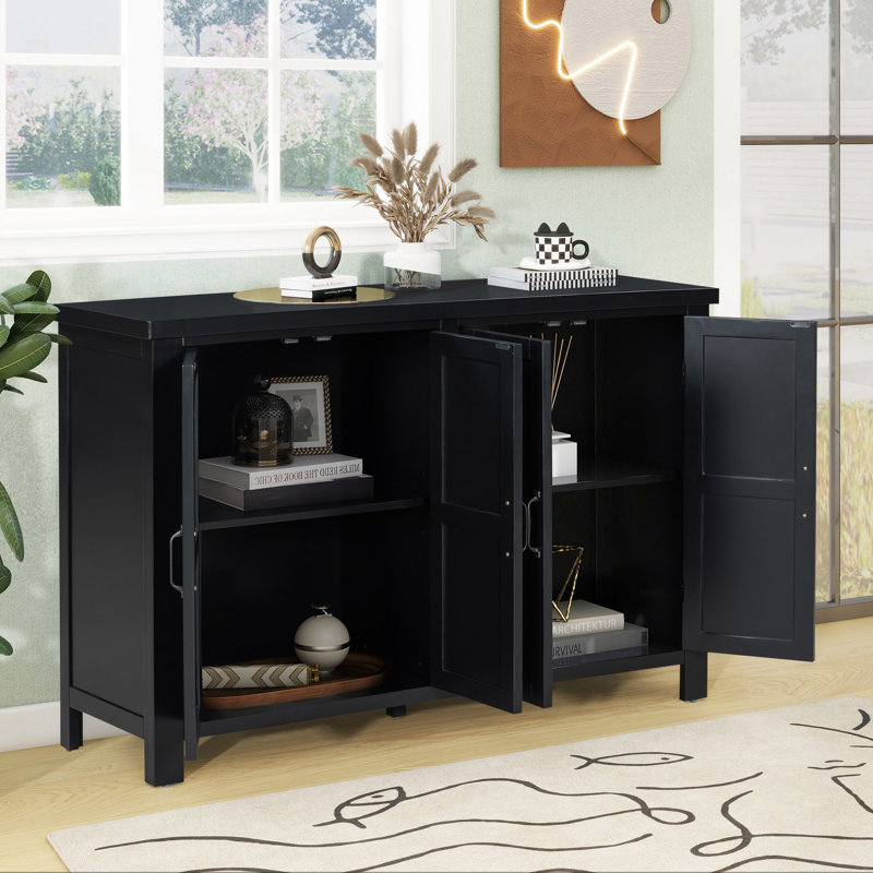 Buffet de rangement 4 portes avec tablettes réglables, Noir, noir, noir, noir
