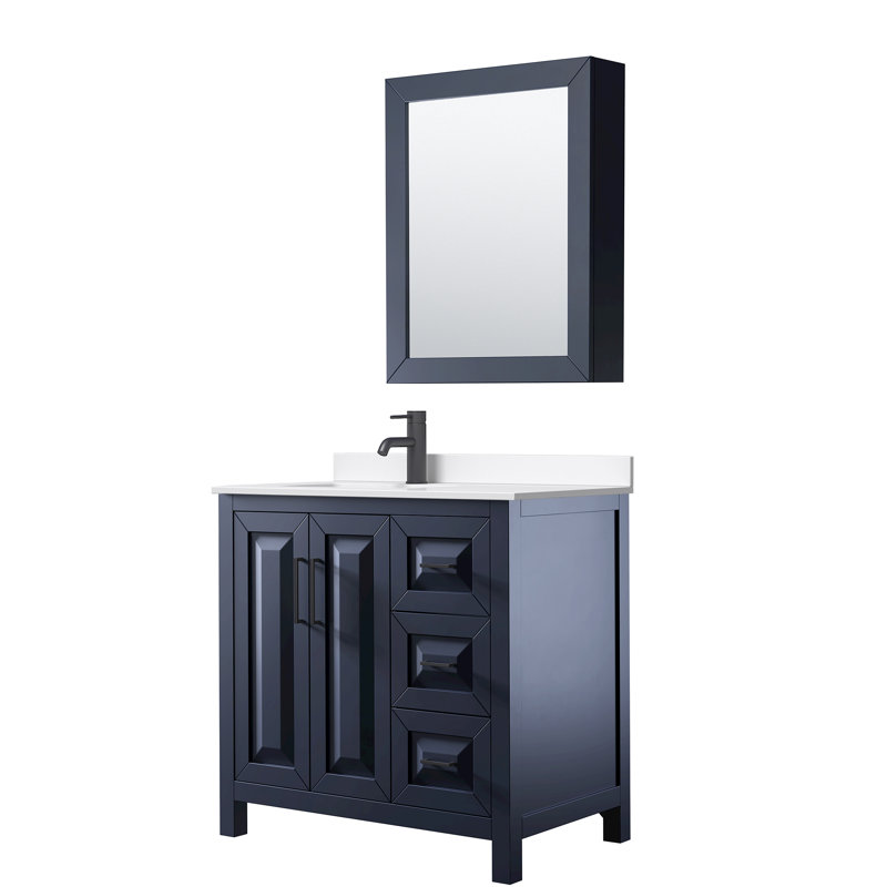 Daria 36'' W Vanity, White Quartz, Blue, Matte Black