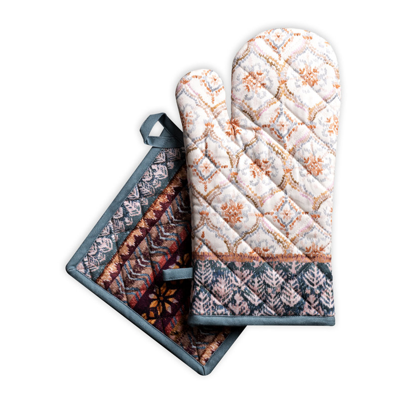 Maison d'Hermine Fair Isle Gant de cuisine + Manique 100 % coton - 19 x 33 cm et 20 x 20 cm